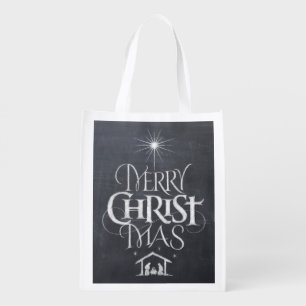 Christian Merry Christmas Christ Faith Chalkboard Reusable Grocery Bag