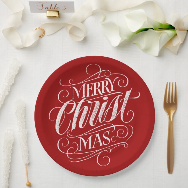 Christian Merry Christmas Lettering Jesus Christ Paper Plates (Wedding)