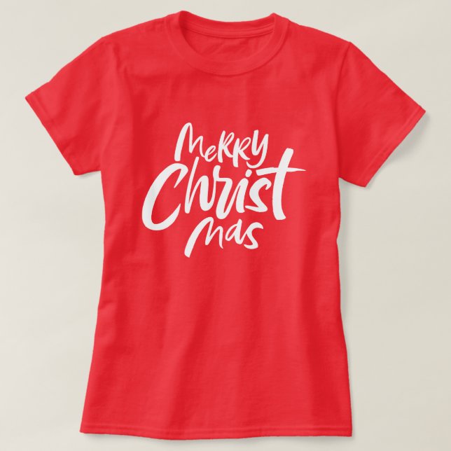 Christian Merry Christmas Lettering Jesus Christ  T-Shirt (Design Front)