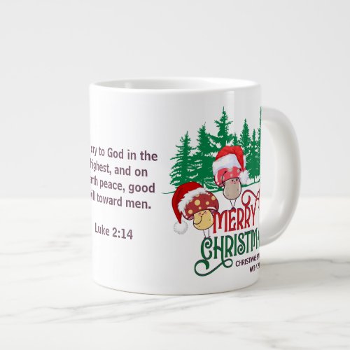 Christian MERRY CHRISTMAS MUSHROOMS in Forest Giant Coffee Mug
