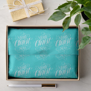 Christian Merry Christmas Script Lettering Teal Tissue Paper