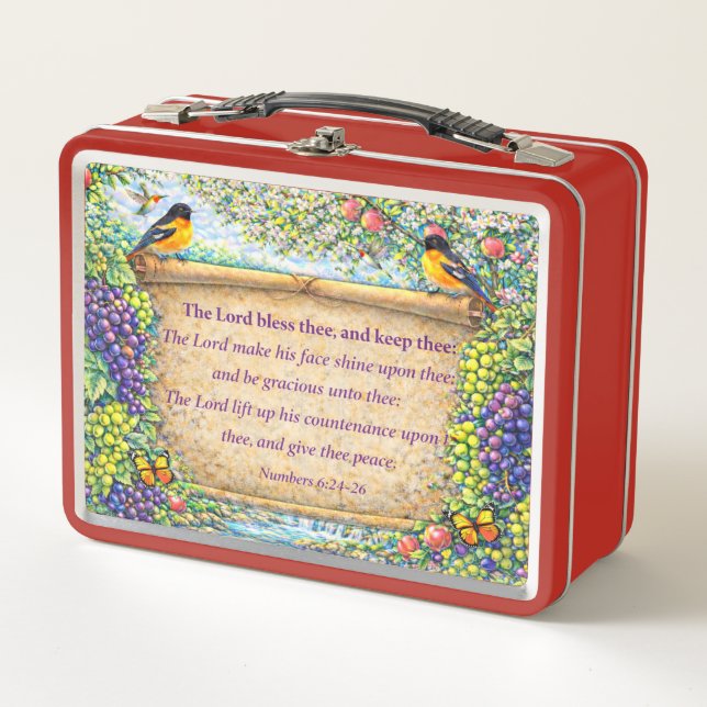 Christian Metal Lunchbox Floral Scripture Gift (Front)