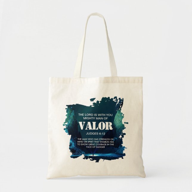 Christian MIGHTY MAN OF VALOR Brush Stroke Tote Bag (Front)