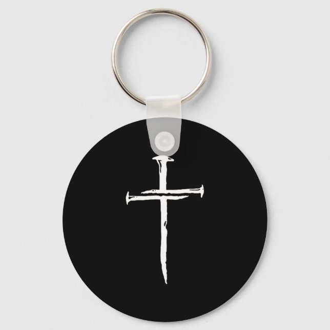 Christian Minimalist Three Nails Cross Religious J Keychain (Front)