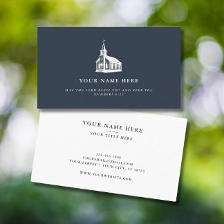 Christian Minister Simple Country Church Logo Navy Business Card