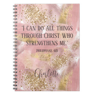 Christian Modern Girly Pink Gold Glitter Artsy Notebook