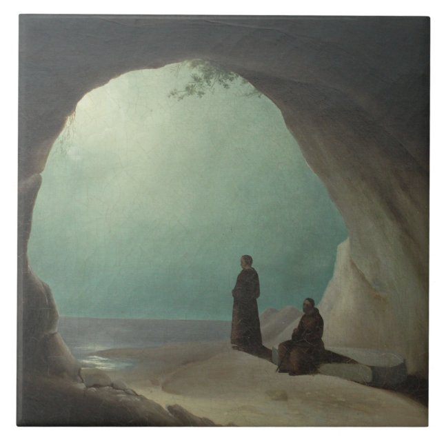 Christian Monks in a Grotto (by Carl Blechen) Ceramic Tile (Front)