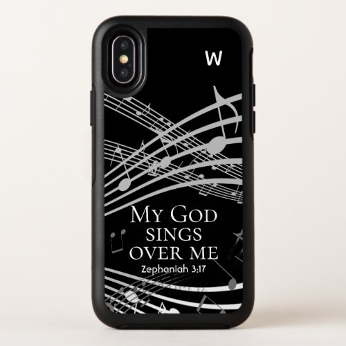 Christian Monogram MY GOD SINGS Music Notes BLACK OtterBox Symmetry iPhone X Case