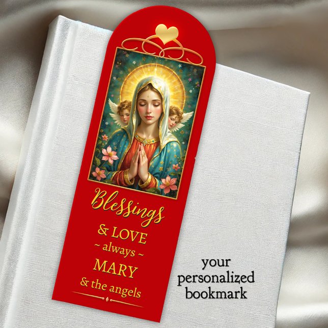 Christian Mother Mary with Angels Blessings Bookmarks (Bookmark featuring a painting of mother Mary with angels. May you be always blessed with love)