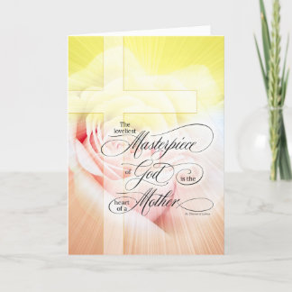 Christian Mother's Day Pink Rose and Cross Holiday Card