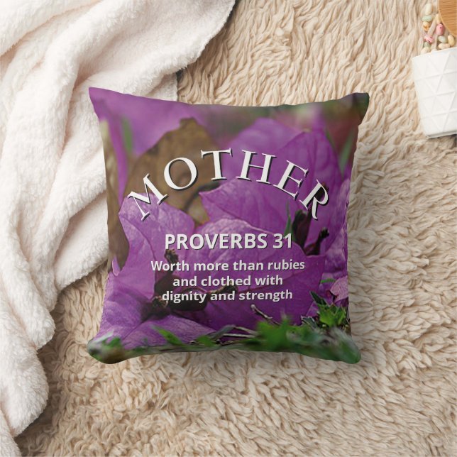 Christian Mother's Day PROVERBS 31 Purple Floral Throw Pillow (Blanket)