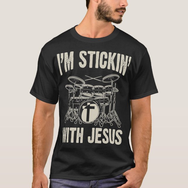 Christian Music Funny Drum Jesus  Rock Drummer Gif T-Shirt (Front)
