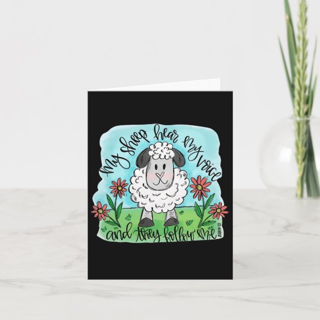 Christian My Sheep Hear My Voice And Follow Me Bib Card (Front)