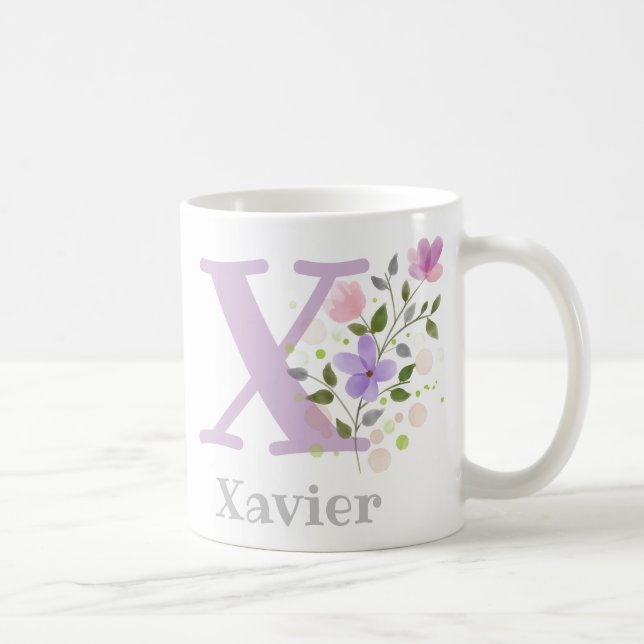 Christian Name & Initial Floral Design Coffee Mug (Right)