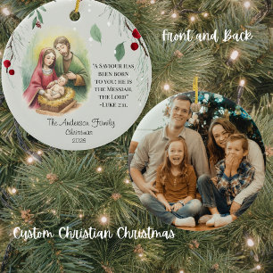 Christian Nativity Bible Verse Family Custom Photo Ceramic Ornament