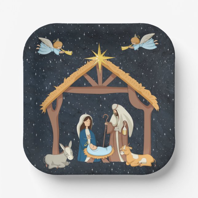 Christian Nativity Christmas Paper Plates (Front)