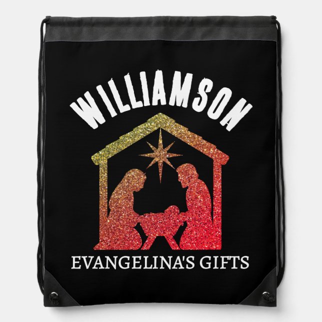 Christian Nativity Family Christmas Favor Gifts Drawstring Bag (Front)