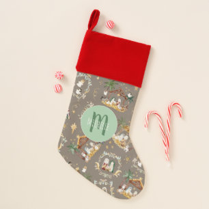 Christian Nativity Monogram Christmas Stocking