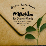 Christian Nativity Scene Christmas Return Address Rubber Stamp<br><div class="desc">This elegant stamp is a perfect addition to your Christmas stationery collection! It features a religious Christian Nativity Scene, A ´´Merry Christmas´´ greeting, and your family name, in stylish festive calligraphy. And your return address in a simple modern font. You can simply customize this stamp by clicking the ''Personalize'' button...</div>