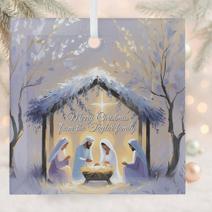 Christian Nativity Scene Holy Family Christmas Glass Ornament