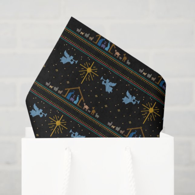 Christian Nativity Ugly Christmas Sweater Christ Tissue Paper (Gift Bag)