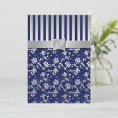 Christian Navy and Silver Floral Vine Invitation (Standing Front)