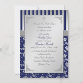 Christian Navy and Silver Floral Vine Invitation (Back)