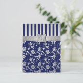 Christian Navy and Silver Floral Vine RSVP Card (Standing Front)