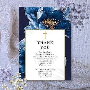 Christian Navy Blue Celebration Of Life Funeral Thank You Card