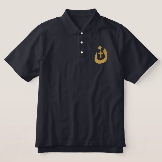 Christian Nazarene Symbol Cross Solidarity Embroidered Polo Shirt (Design Front)