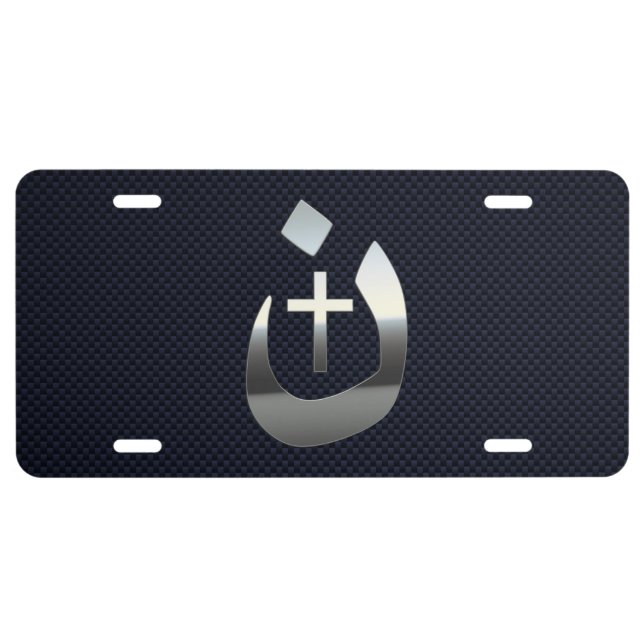 Christian Nazarene Symbol on Navy Blue License Plate (Front)