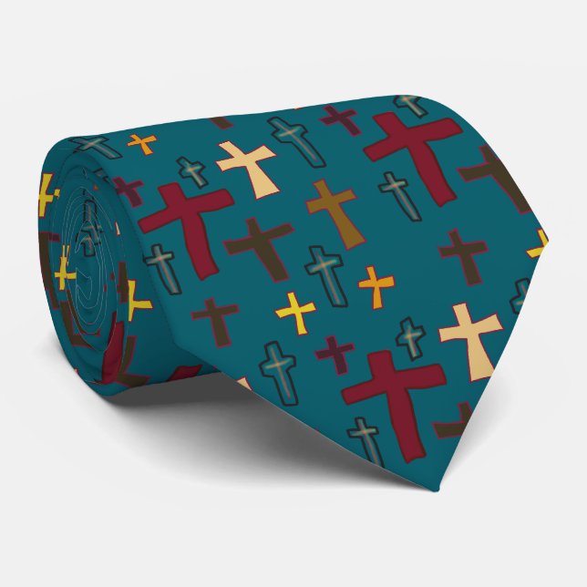 Christian Neck Tie with Crosses (Rolled)