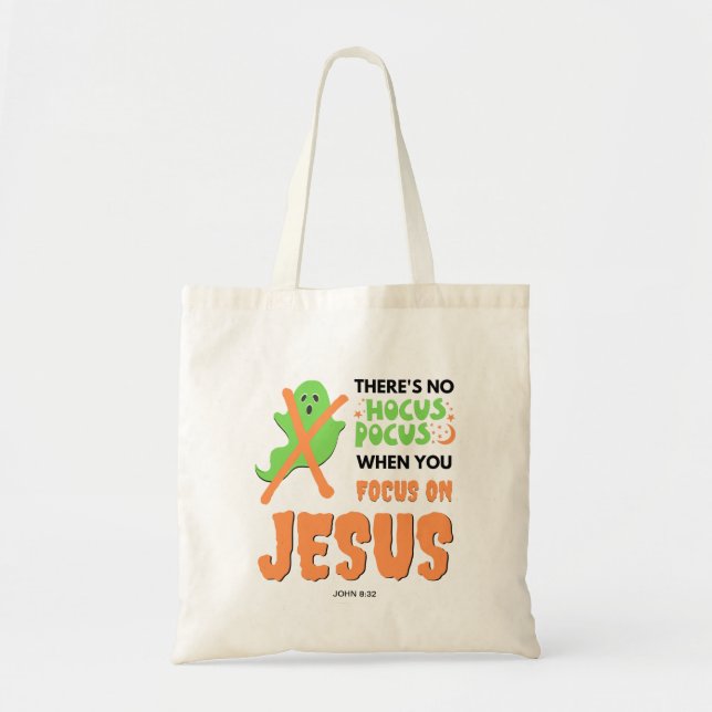 Christian NO HOCUS POCUS Halloween Tote Bag (Front)