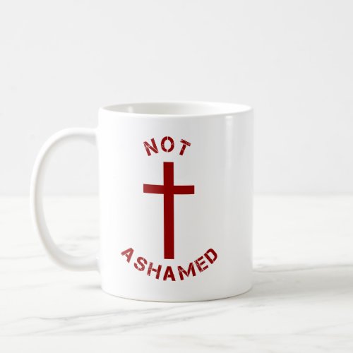 Christian Not Ashamed Red Cross and Bible Verse Coffee Mug