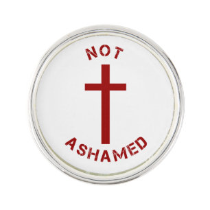 Christian Not Ashamed Red Cross and Text Design Lapel Pin