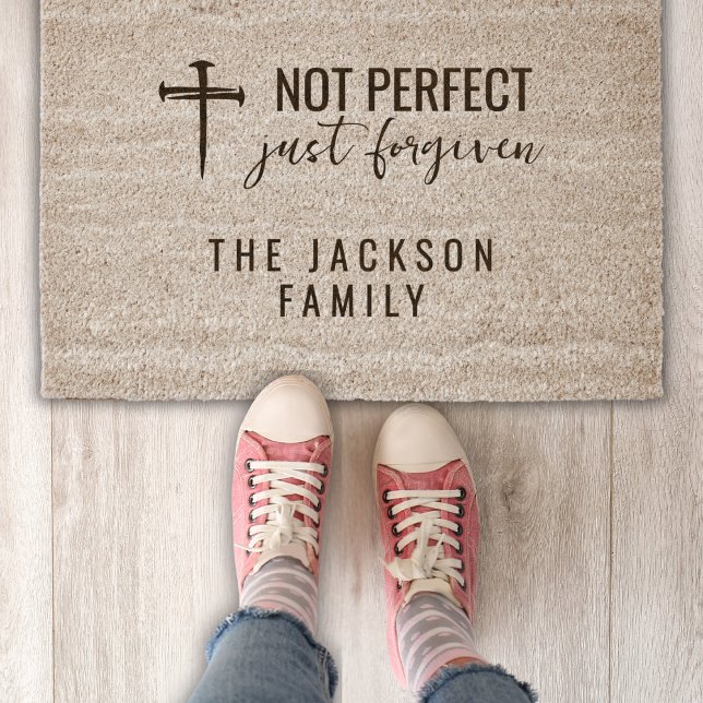Christian Not Perfect Just Forgiven Family Name Fiber Doormat (Creator Uploaded)
