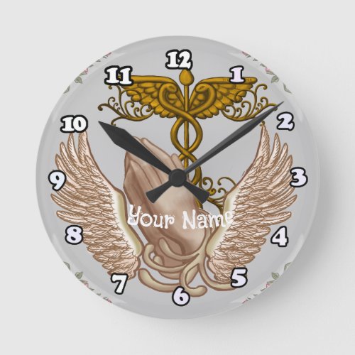 Christian Nurse Hands custom name Round Clock