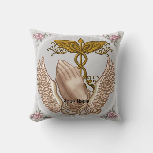 Christian Nurse Hands custom name Throw Pillow