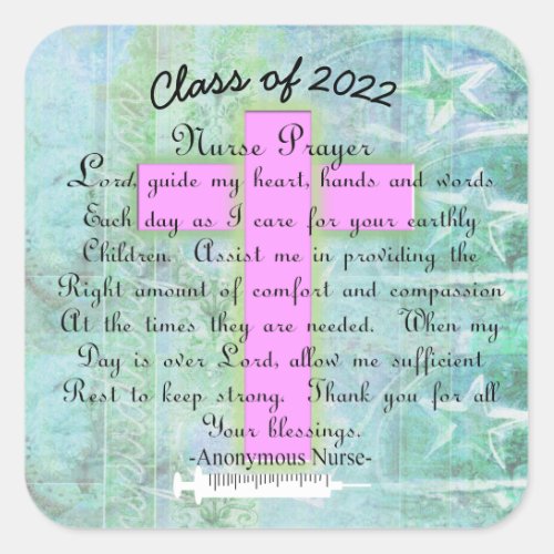 Christian Nurse Prayer Class 2022 Square Sticker