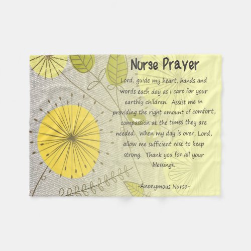 Christian Nurse Prayer Yellow Floral Fleece Blanket