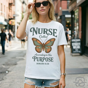 Christian Nurse Romans 8:28 Butterfly Faith T-Shirt