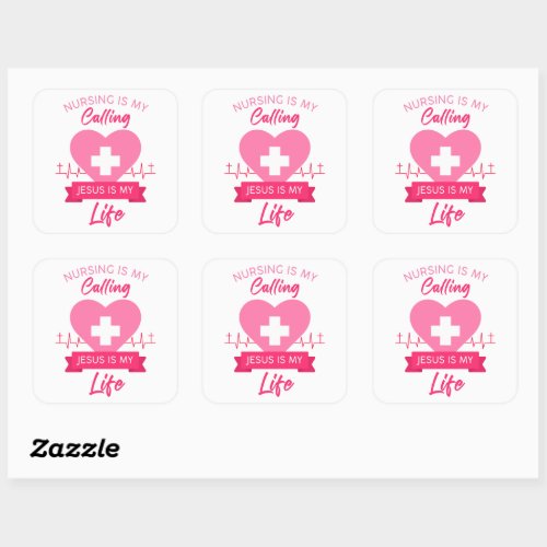 Christian Nurse Womens Pink Color Graphic Gospel  Square Sticker