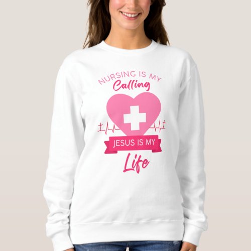 Christian Nurse Womens Pink Color Graphic Gospel  Sweatshirt