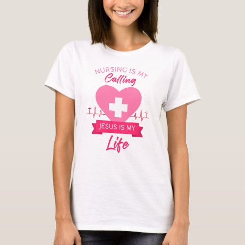 Christian Nurse Womens Pink Color Graphic Gospel  T_Shirt