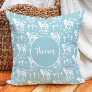 Christian Nursery The Lord Is My Shepherd Blue Throw Pillow