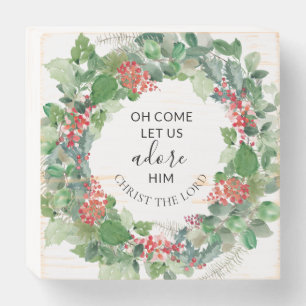 Christian Oh Come Let Us Adore Him Winter Wreath Wooden Box Sign