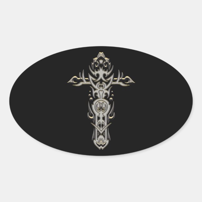 Christian Ornate Cross 57 Oval Sticker (Front)