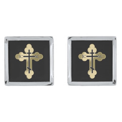 Christian orthodox cross silver cufflinks