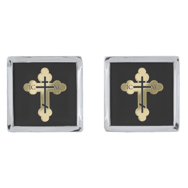 Christian orthodox cross silver cufflinks (Front)