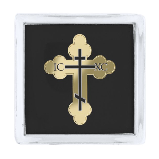 Christian orthodox cross silver finish lapel pin (Front)